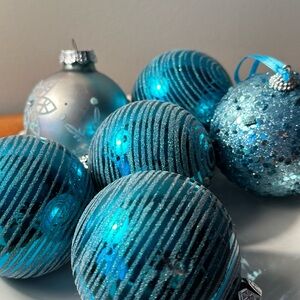 Elegant Blue Holiday Ornaments Bulbs Set of 6 -Christmas Decorations!